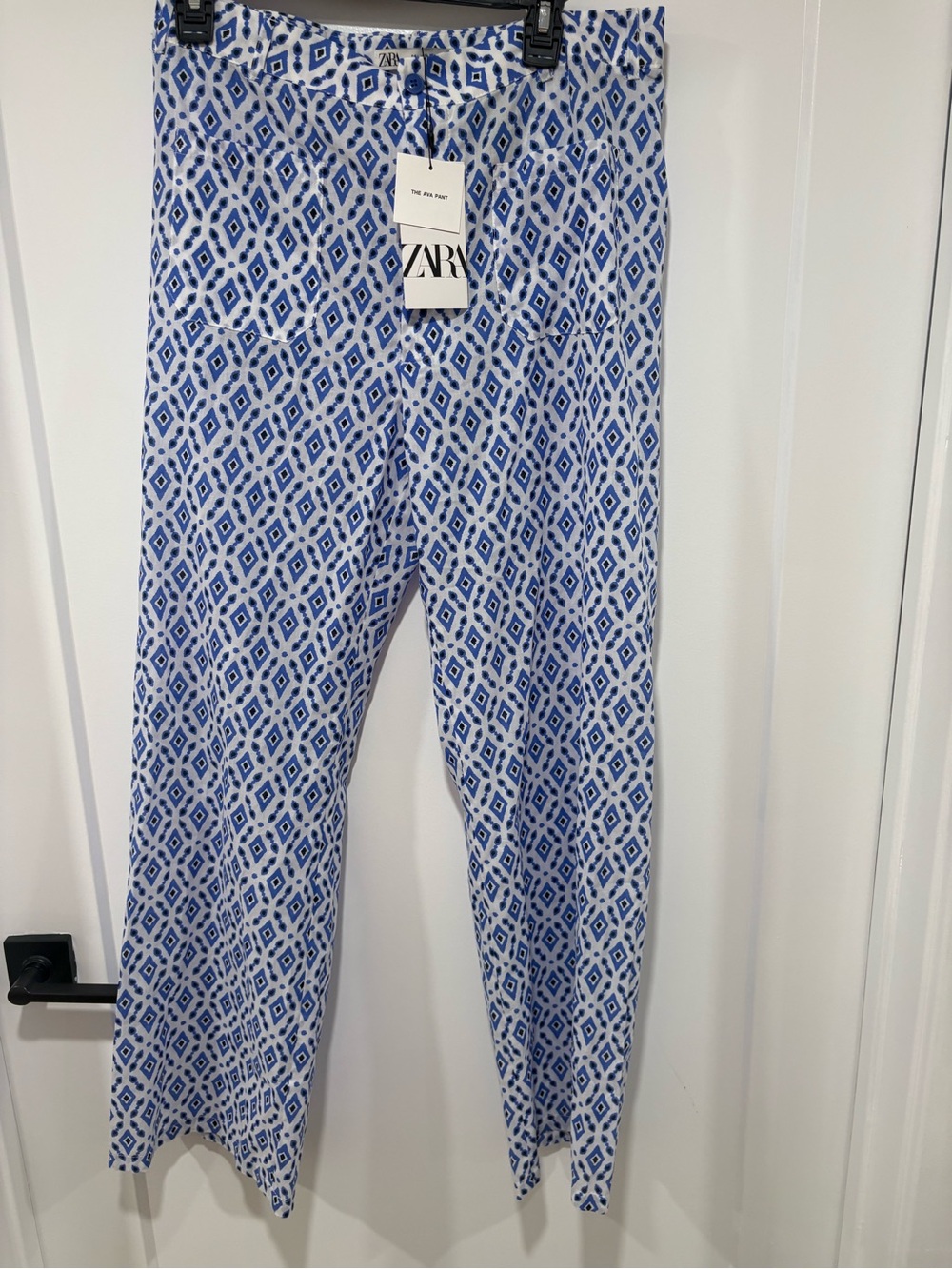 NWT Zara Blue & White Geometric Print Palazzo Pants
